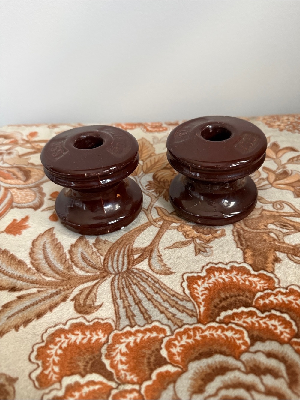 Vintage Peirce  55 Brown Porcelain Electrical Insulators Set of 2